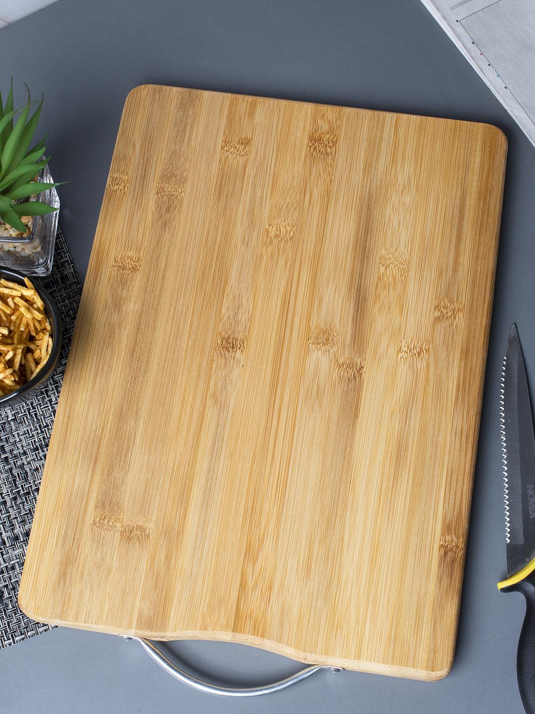 Premium Bamboo Chopping Board with Sleek Metal Handle
